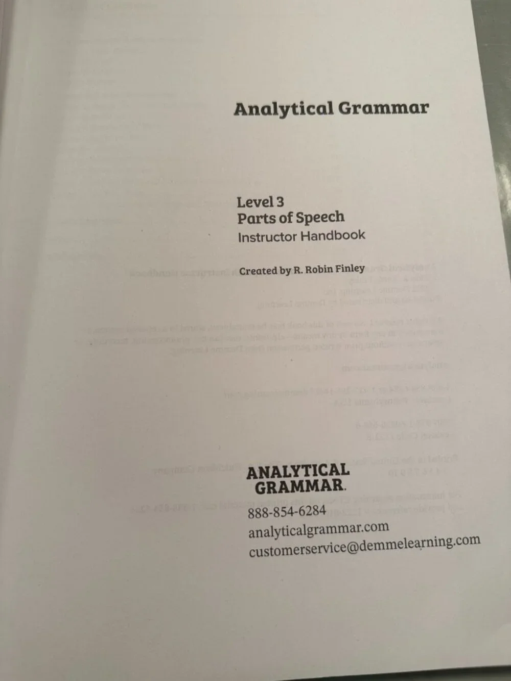 Analytical Grammar Level 3 Instructor Handbook Parts Of Speech Demme Learning